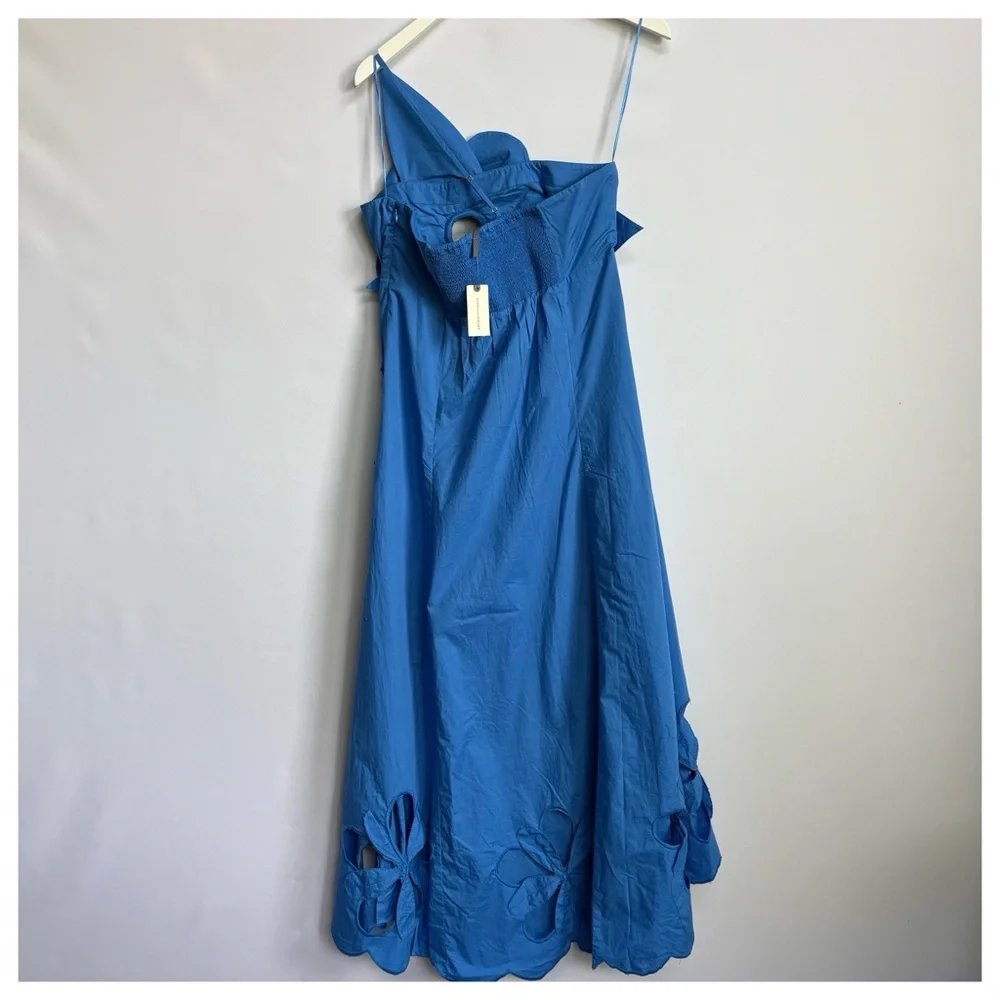 NWT Anthropologie One-Shoulder Cutwork Cutouts 3D Flower Blue Midi Dress - Picture 15 of 16
